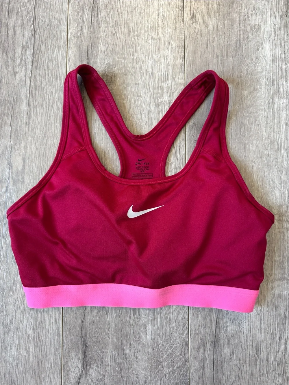 Nike Dri-FIT Racerback Medium Support Sports Bra Pink Burgundy Size L